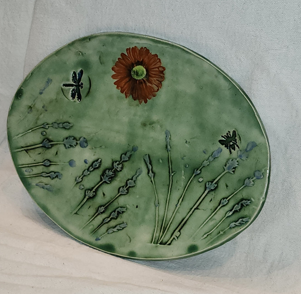 Artisan Pottery Serving Platter – Leaf Impression Design, Handmade Stoneware