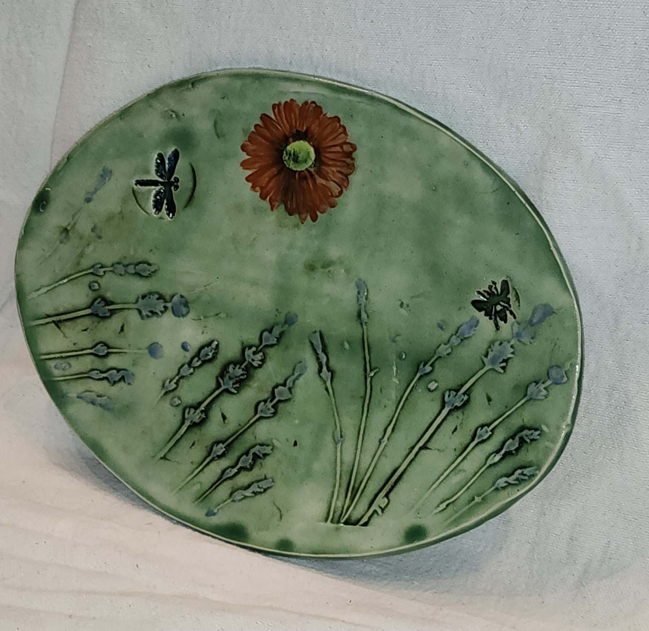 Artisan Pottery Serving Platter – Leaf Impression Design, Handmade Stoneware