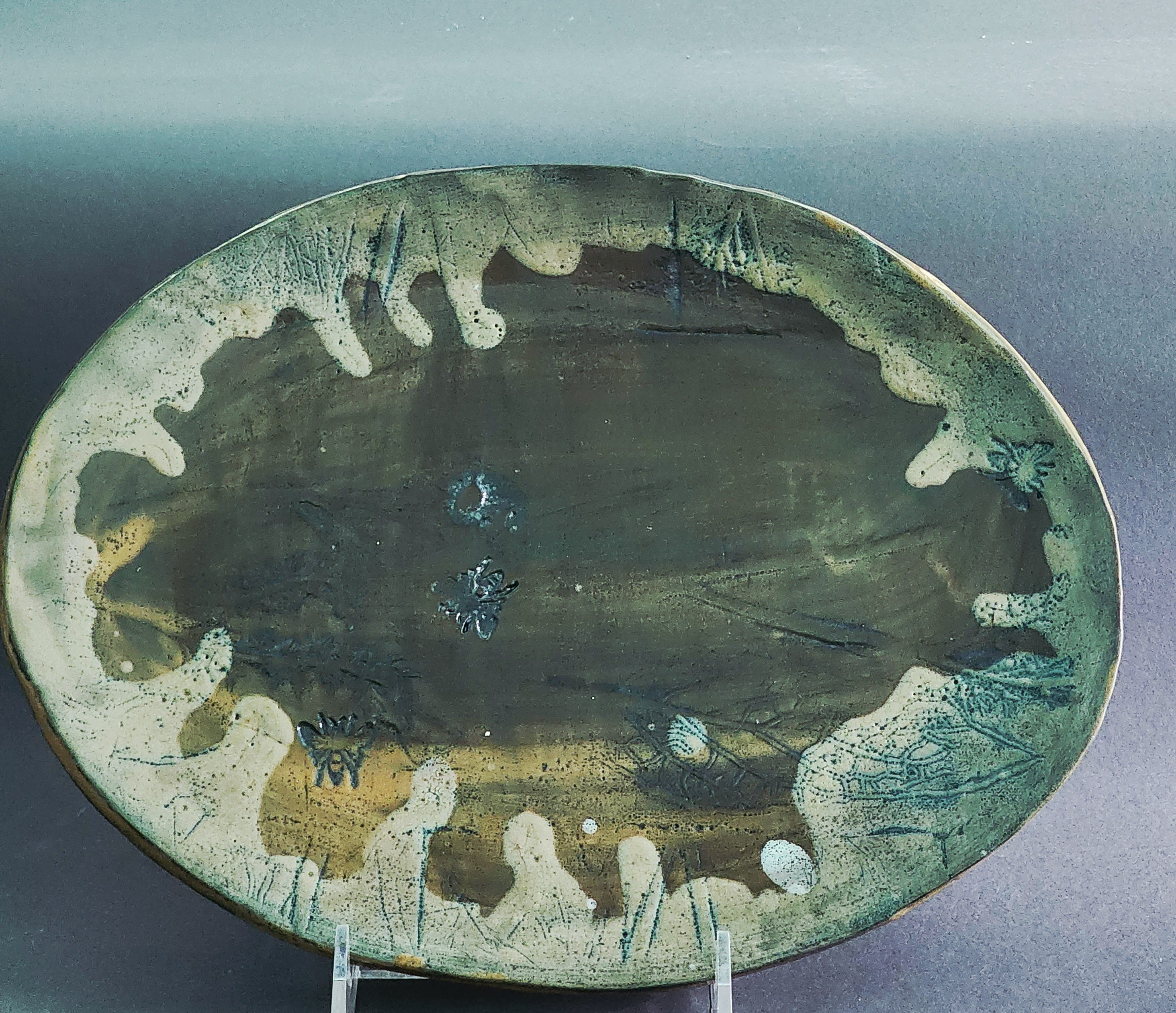 Artisan Pottery Serving Platter – Leaf Impression Design, Handmade Stoneware